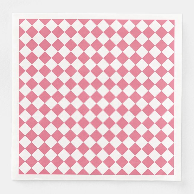 Pink White Diamond Schachbrett Muster Serviette (Vorderseite)