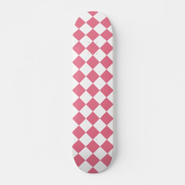 Pink White Diamond Schachbrett Muster Skateboard (Vorne)