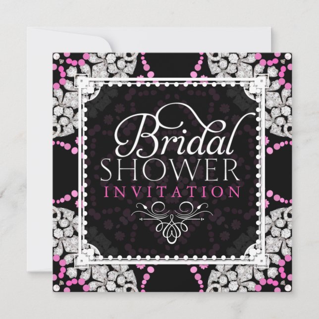 Pink White Diamond Sparkle Brautparty laden ein Einladung (Vorderseite)