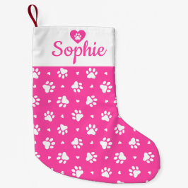 Pink White Dog Paws and Hearts Pattern Kleiner Weihnachtsstrumpf