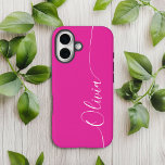 Pink White Elegance Calligraphy Script Name Case-Mate iPhone 14 Hülle<br><div class="desc">Pink White Elegant Kalligraphie Script Custom Personalisiert Name iPhone 14 Smart Phone Cases bietet ein modernes und trendy einfaches und stilvolles Design mit Ihrem personalisierten Namen in elegantem handgeschriebenen Kalligraphieskript Typografie auf einem weichen rosa Hintergrund. Entworfen von ©Evco Studio www.zazzle.com/store/evcostudio</div>