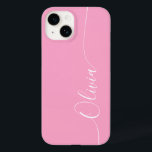 Pink White Elegance Calligraphy Script Name Case-Mate iPhone 14 Hülle<br><div class="desc">Pink Elegant White Calligraphy Script Custom Personalisiert Name iPhone 14 Smart Phone Cases bietet ein modernes und trendiges,  einfaches und stilvolles Design mit Ihrem personalisierten Namen in elegantem handgeschriebenen Kalligraphieskript Typografie auf einem rosa Hintergrund. Entworfen von ©Evco Studio www.zazzle.com/store/evcostudio</div>