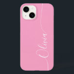 Pink White Elegance Calligraphy Script Name Case-Mate iPhone 14 Hülle<br><div class="desc">Pink Elegant White Calligraphy Script Custom Personalisiert Name iPhone 14 Smart Phone Cases bietet ein modernes und trendiges,  einfaches und stilvolles Design mit Ihrem personalisierten Namen in elegantem handgeschriebenen Kalligraphieskript Typografie auf einem rosa Hintergrund. Entworfen von ©Evco Studio www.zazzle.com/store/evcostudio</div>