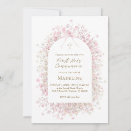 pink white First Communion girl Einladung