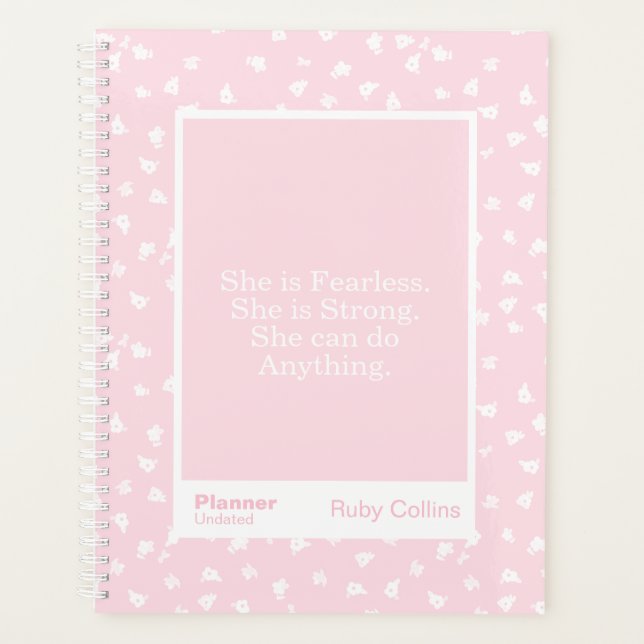Pink/White Floral Block Quote | Fully Customizable Planer (Vorderseite)