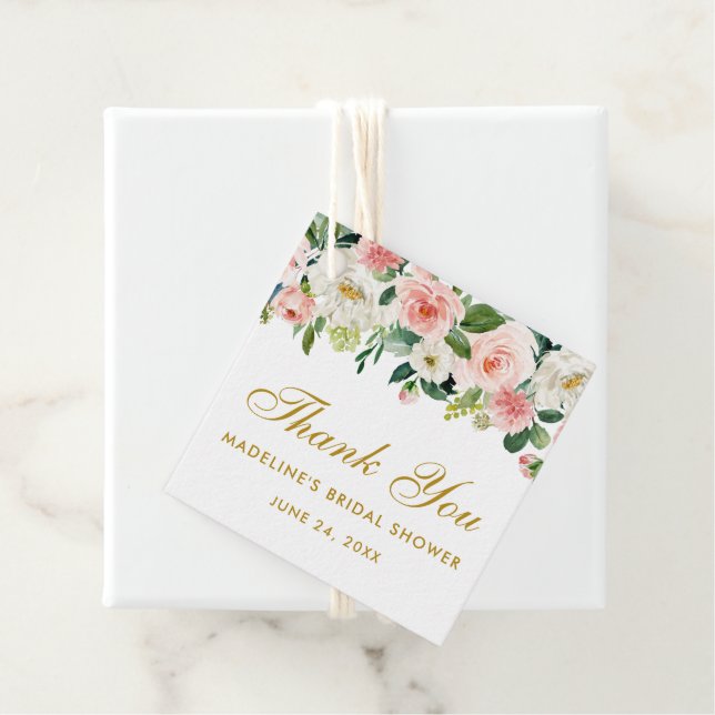 Pink White Floral Brautparty Danke Gold Geschenkanhänger (Beispiel)