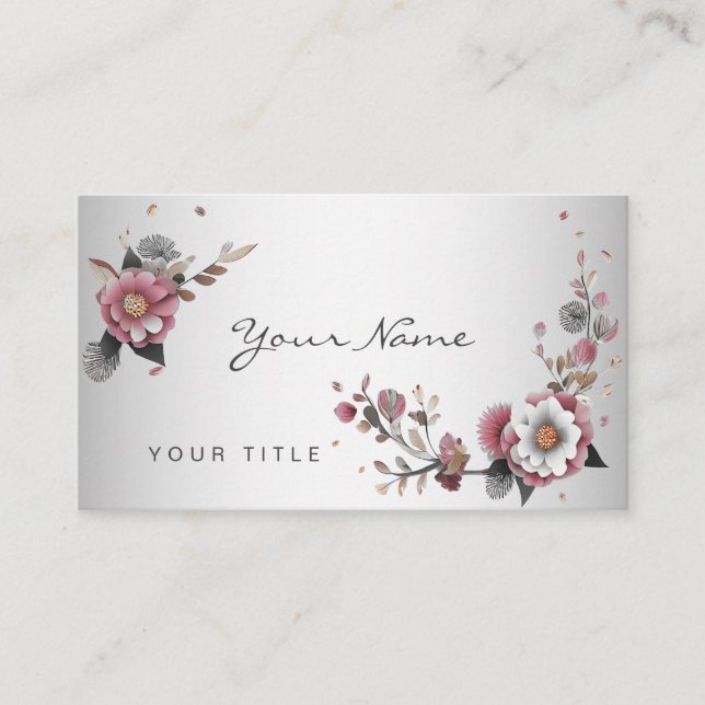 Pink White Floral Business Card Visitenkarte (Vorderseite)