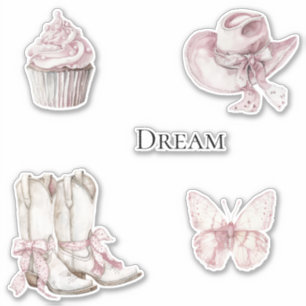 Pink White Floral Cowgirl Stiefel Aufkleber