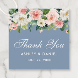 Pink White Floral Dusty Blue Wedding Vielen Dank Geschenkanhänger