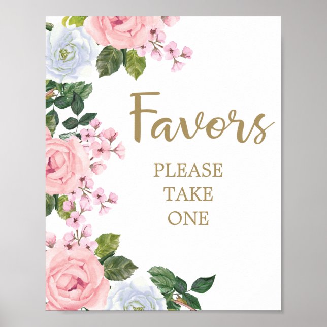 Pink White Floral Favorits Baby Shower Poster (Vorne)