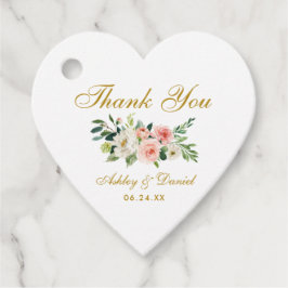 Pink White Floral Gold Hochzeit Danke Herz Geschenkanhänger