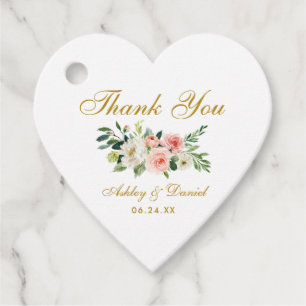 Pink White Floral Gold Hochzeit Danke Herz Geschenkanhänger