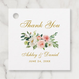 Pink White Floral Gold Hochzeit Vielen Dank Geschenkanhänger