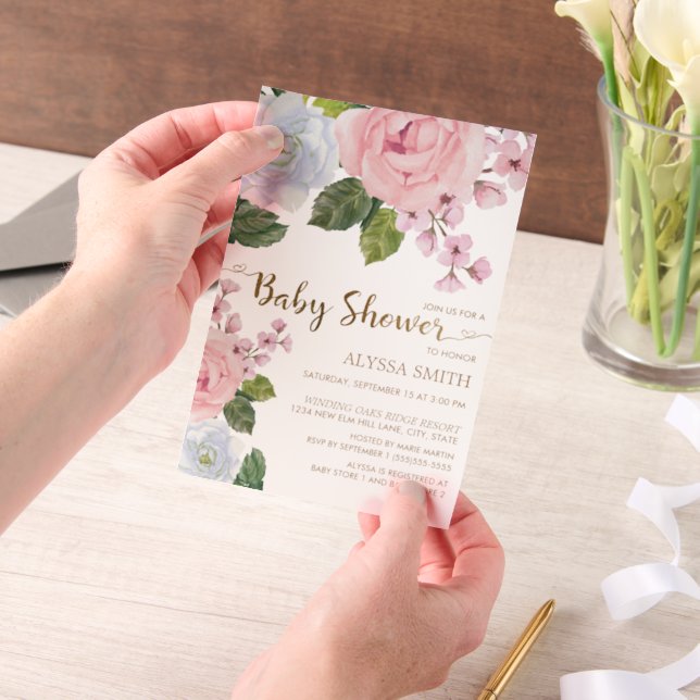 Pink White Floral Greenery Baby Girl (Handgehalten)