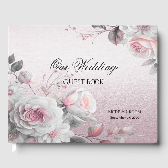 Pink White Floral Guest Book Gästebuch (Vorderseite)