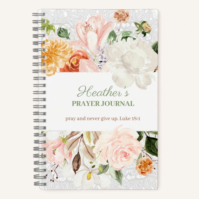 Pink & White Floral Lace Gebet Journal Notizbuch (Vorderseite)