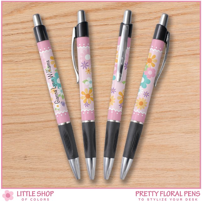 Pink White Floral Monogram Kugelschreiber (Von Creator hochgeladen)