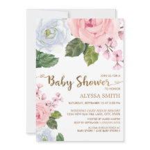 Pink White Floral Rose Elegantes Script Babydusche