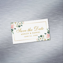 Pink White Floral Save the Date Mini Magnet