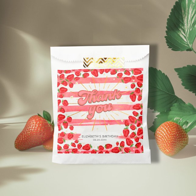 PInk White Floral Vielen Dank Red Strawberry Party Geschenktütchen (Von Creator hochgeladen)