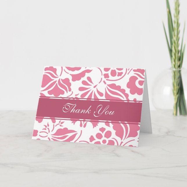 Pink & White Floral Wedding Danke Karte (Vorderseite)