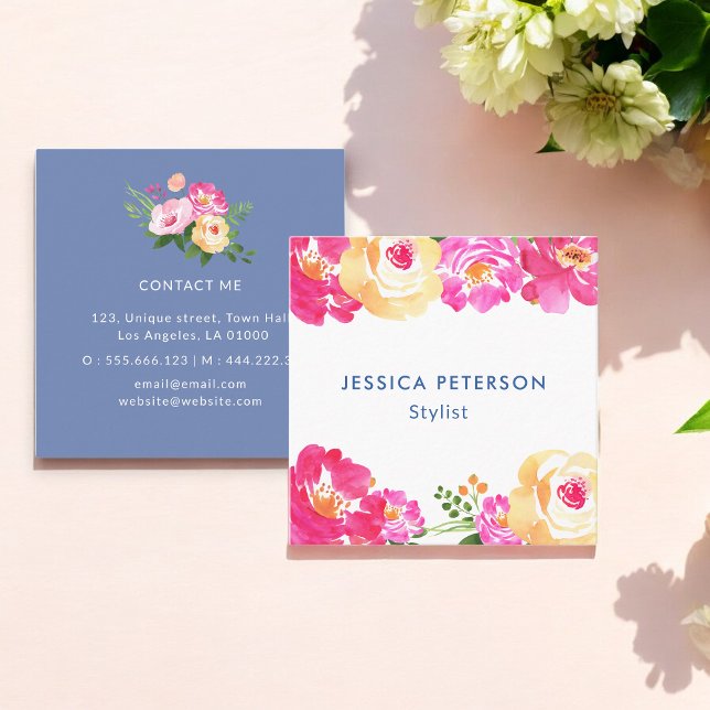 Pink White Floral Wedding Planner Quadratische Visitenkarte (Von Creator hochgeladen)