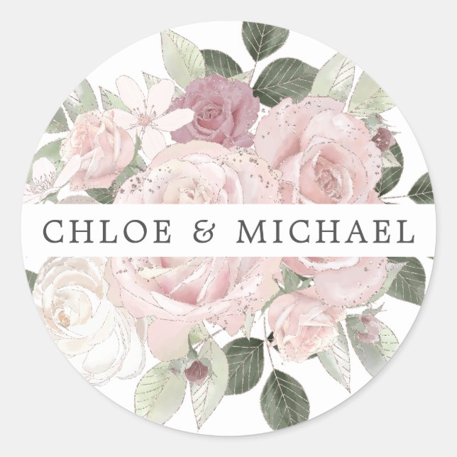Pink White Floral Wedding Umschlag Aufkleber (Vorderseite)