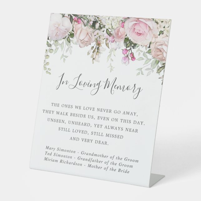 Pink White Floral Wedorial Tabletop Sockelschild (Vorderseite)