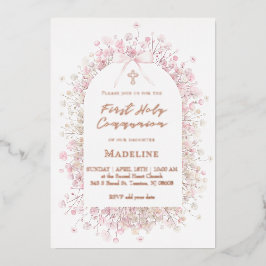pink white flowers First Communion Folieneinladung