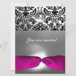 PINK WHITE FUCHSIA DAMASK GEM STONE MONOGRAMM EINLADUNG