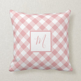 Pink White Gingham Kariert Modern Chic Monogram Kissen