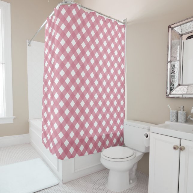 Pink White Gingham Karo Kariert Duschvorhang (Beispiel)