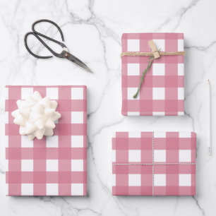 Pink White Gingham Karo Kariert Geschenkpapier Set