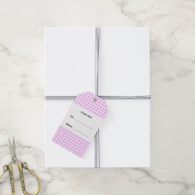 Pink White Gingham Pattern, Ihre Monogramm Geschenkanhänger (Mit Garn)