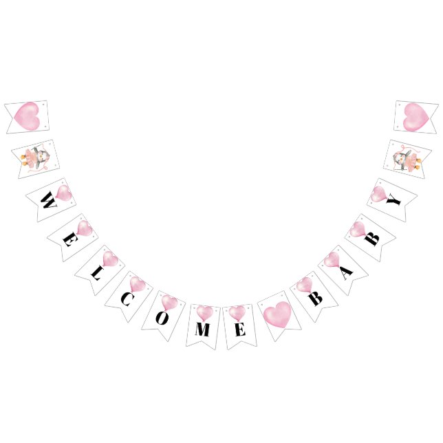 Pink White Girl Babydusche Pinguin Jagdfahnen Wimpelkette (Alle)