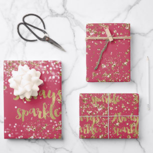 Pink White Gold Confetti Sparkle Geschenkpapier Set