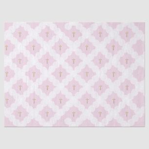 Pink White Gold Cross Muster Taufe Seidenpapier