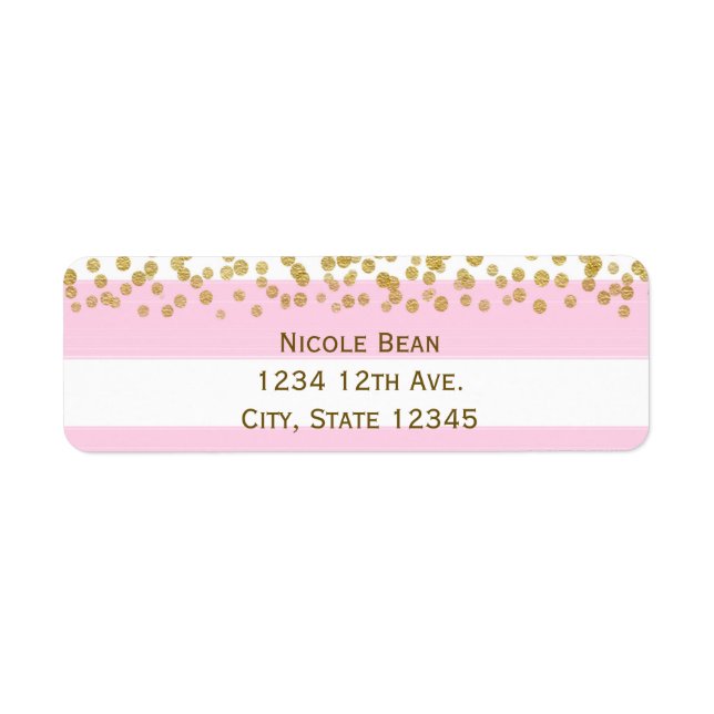 Pink White & Gold Imitate Confetti Adressenmarken (Vorne)