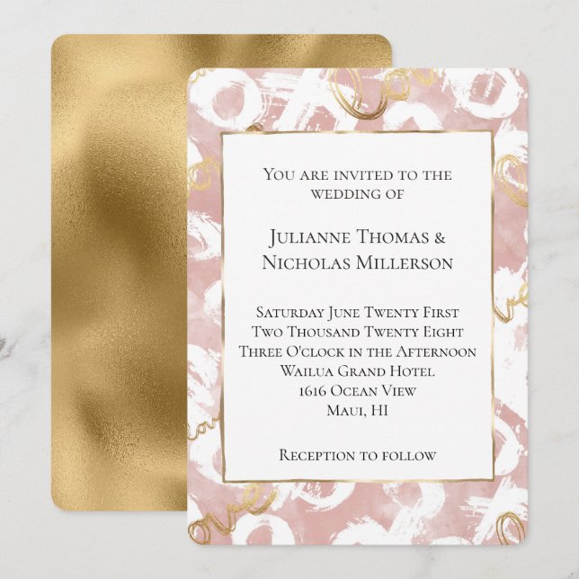 Pink White Gold Liebe XO Hochzeit Einladung (Vorne/Hinten)