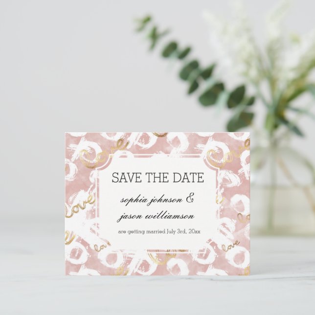 Pink White Gold Liebe XO Hochzeit speichern Sie da Save The Date (Stehend Vorderseite)
