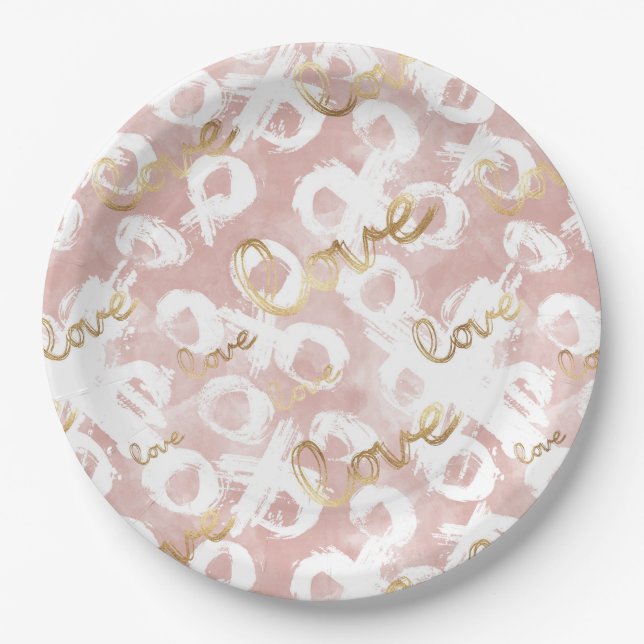 Pink White Gold Liebe XO Pappteller (Vorderseite)
