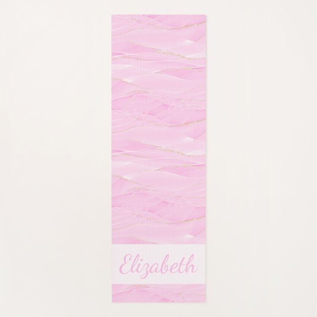 Pink White Gold Marble Calming Mindfulness Name Yogamatte (Vorderseite)