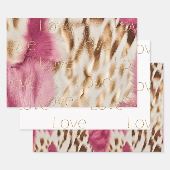 Pink White Gold Südwest Cowgirl Glitzer Liebe Geschenkpapier Set (Set)