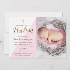 Pink White Gold Taufe Baby Girl Foto Einladung