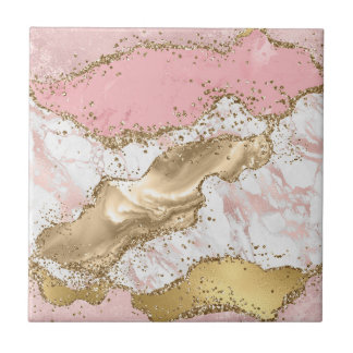 Pink White Golden Mauve Glitzer Marble Agate Fliese