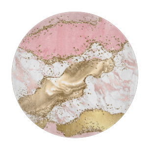 Pink White Golden Mauve Glitzer Marble Agate Schneidebrett