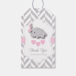 Pink, White Gray Elephant Baby Dusche Danke Geschenkanhänger