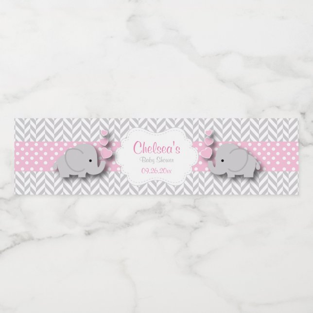 Pink, White Gray Elephant Babydusche (Einzelnes Label)
