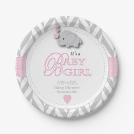 Pink, White Gray Elephant Babydusche Pappteller