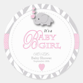 Pink, White Gray Elephant Babydusche Runder Aufkleber